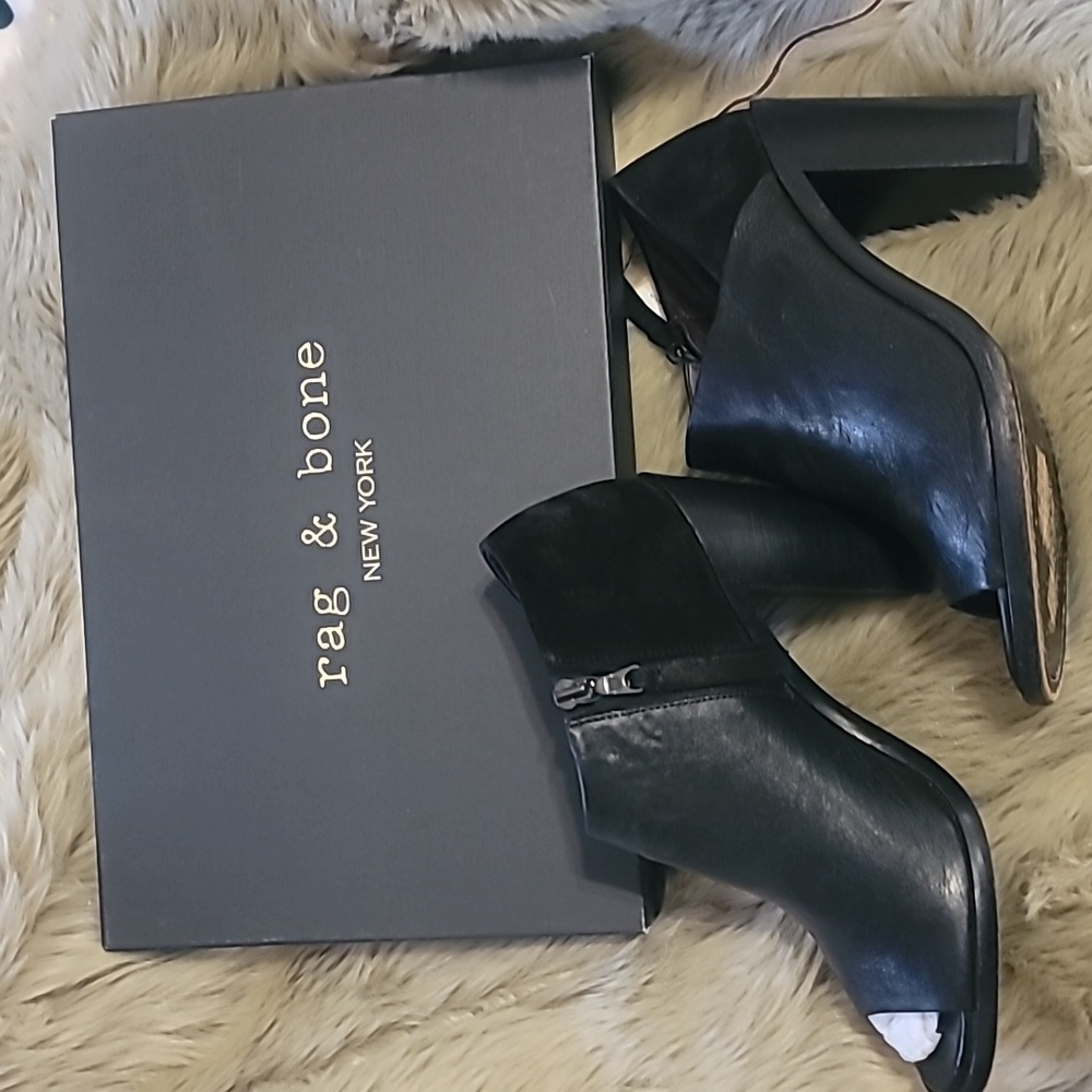 Rag & Bone black leather open toe booties